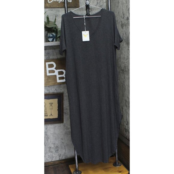 NWT White Mark Womens Plus Size Short Sleeve V-Neck Maxi Dress Charcoal Gray 1X - Picture 6 of 9